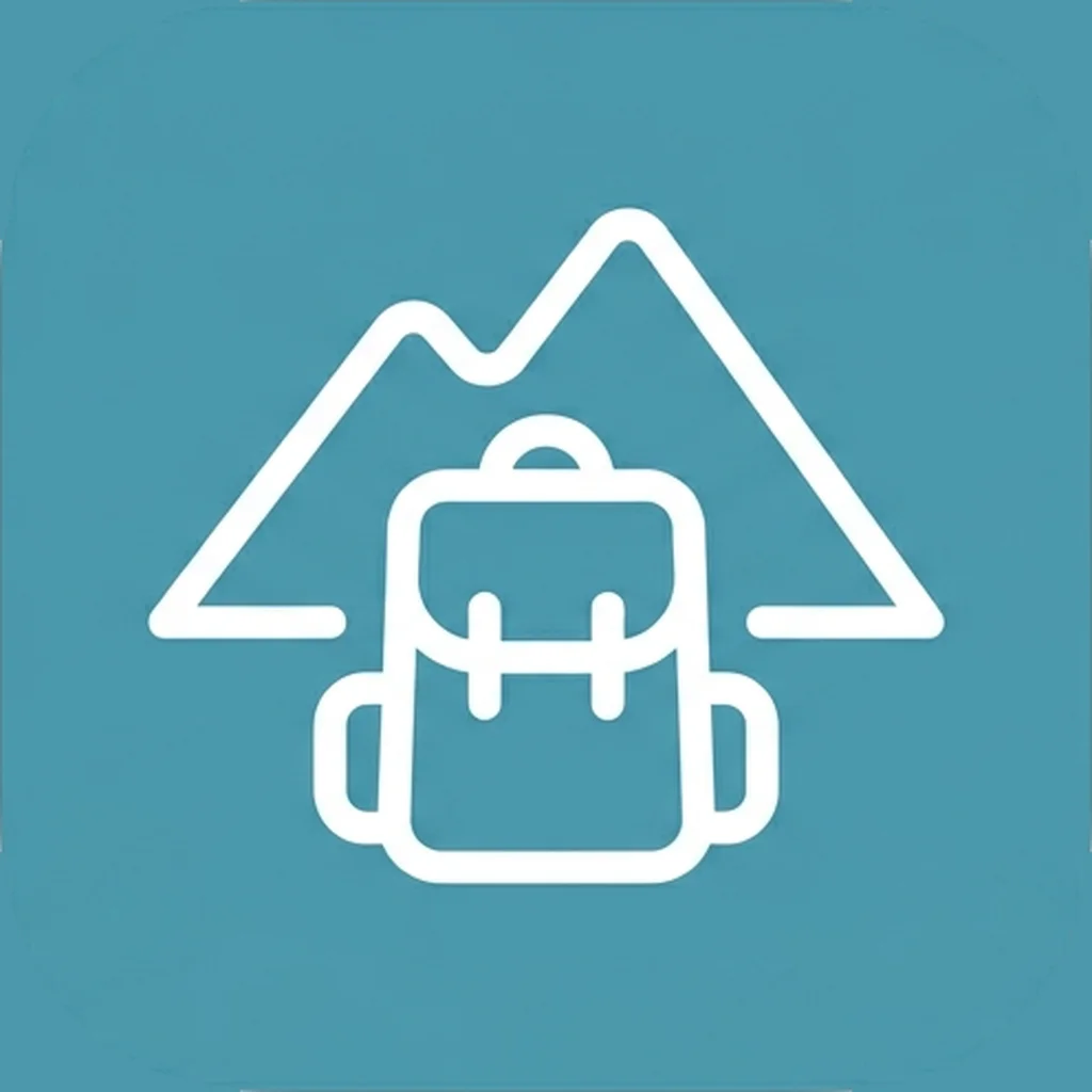 RidgePacker app icon — a backpack and mountain ridge silhouette on a steel-blue background